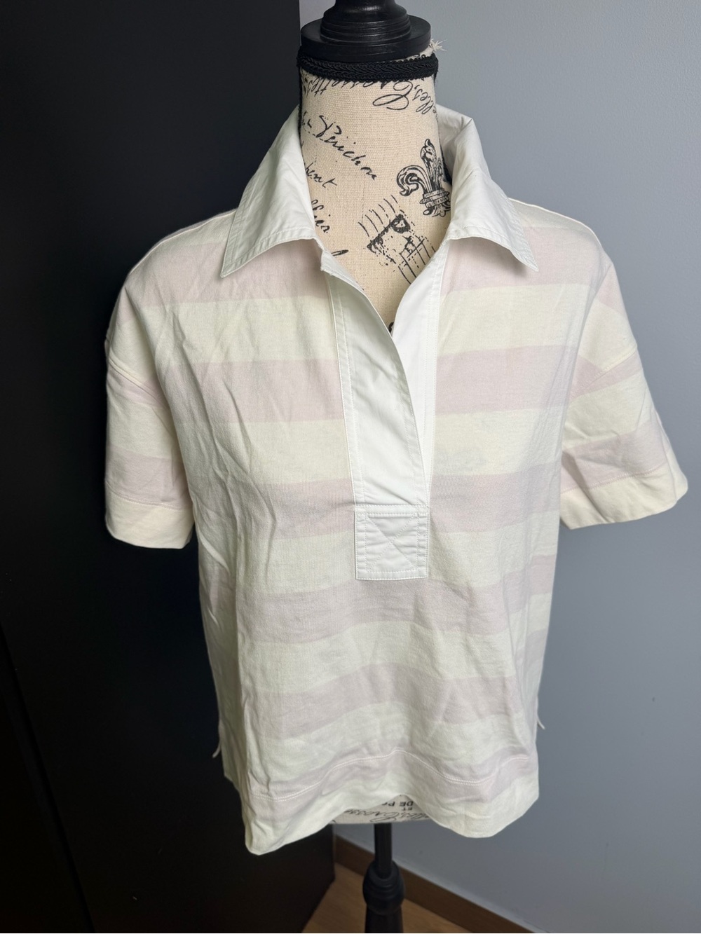 Everlane Cream and Purple Striped The Organic Polo Top NWOT Size XS